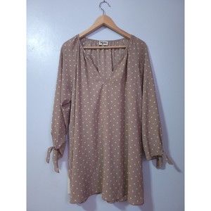 Show Me Your Mumu Women's Beige Polka Dot Astrid Long Sleeve Tunic Shirt M